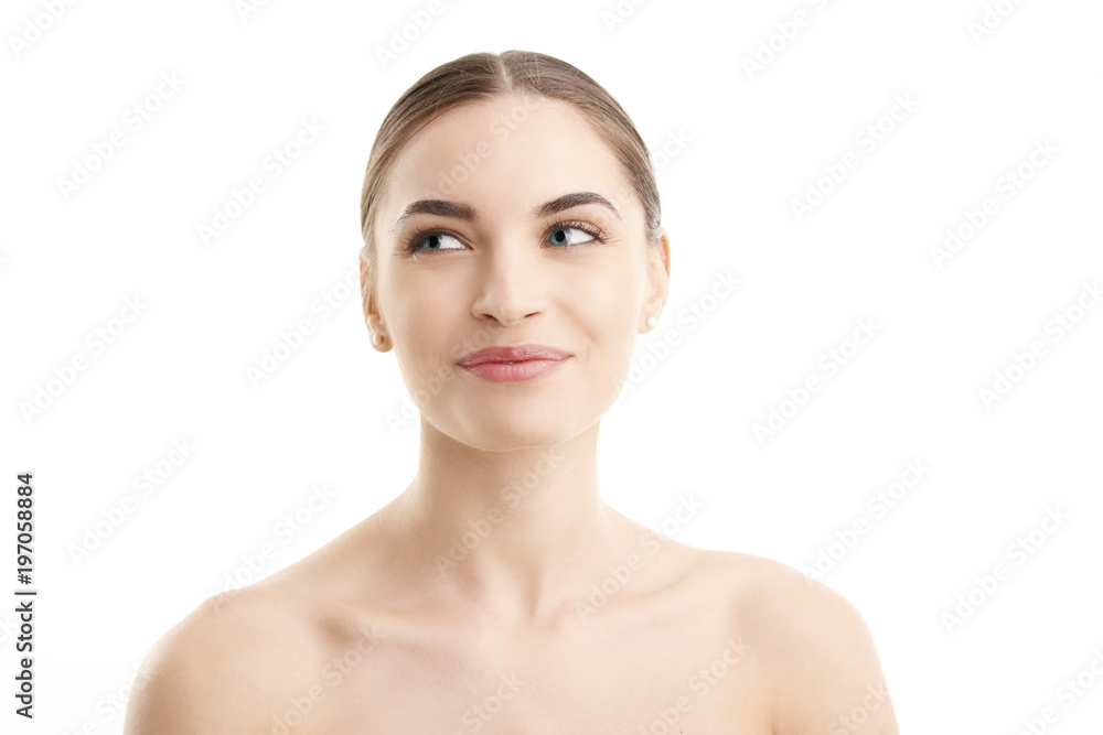 Beautiful young woman with perfect facial skin Beauty portrait against isolated white background Beautiful young woman with perfect facial skin Beauty portrait against isolated white background