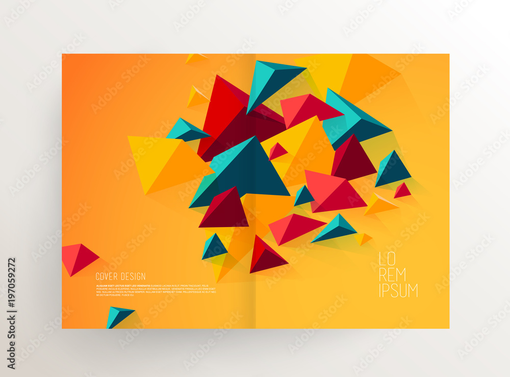 Fototapeta premium Book cover design template with abstract polygonal objects.