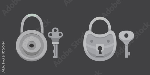 Set of vintage keys and locks. Vector illustration cartoon padlock. Secret, mystery or safe icon.
