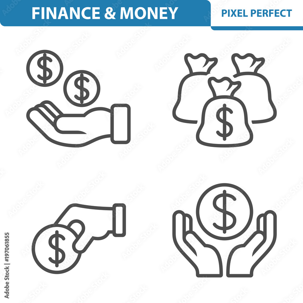 Finance And Money Icons. Professional, pixel perfect icons depicting various finance, money and currency concepts. EPS 8 format. Finance And Money Icons. Professional, pixel perfect icons depicting various finance, money and currency concepts. EPS 8 format.