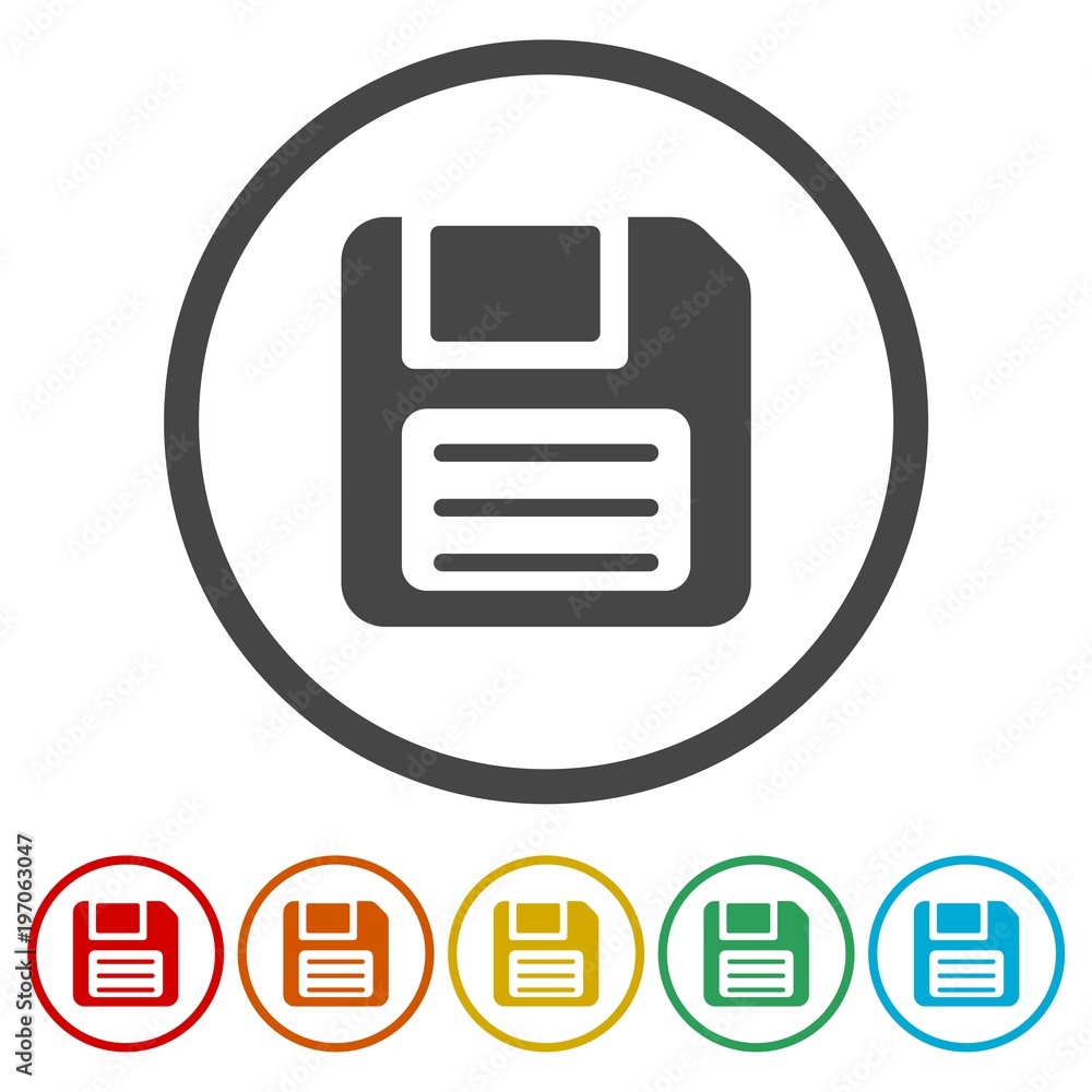 Magnetic floppy disc icon, 6 Colors Included