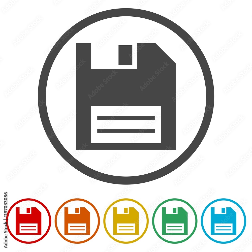 Magnetic floppy disc icon, 6 Colors Included Magnetic floppy disc icon, 6 Colors Included