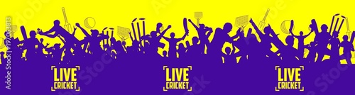 Stadium of Cricket with pitch for champoinship match and supporter fan people cheering team