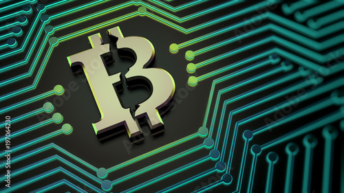 Bitcoin sign symbol electronic money mining 3d illustration