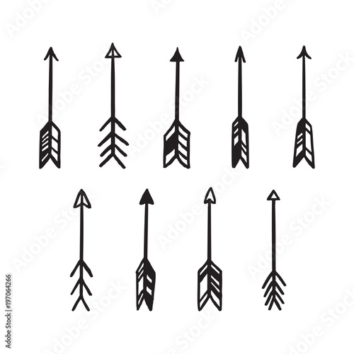 Scandinavian style hand drawn arrows set. Vector vintage illustration.