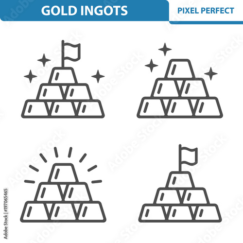 Gold Ingots Icons. Professional, pixel perfect icons depicting various gold ingots, bars and bullions concepts. EPS 8 format.