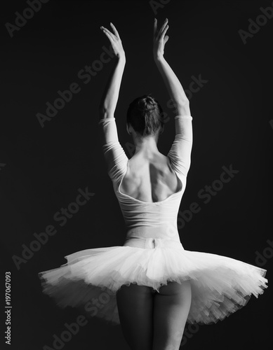Obraz na plátně Young beautiful ballerina is posing in studio