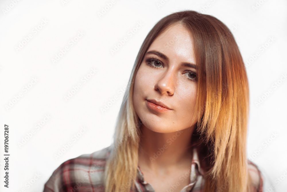 portrait smiling girl on white background in studio portrait smiling girl on white background in studio