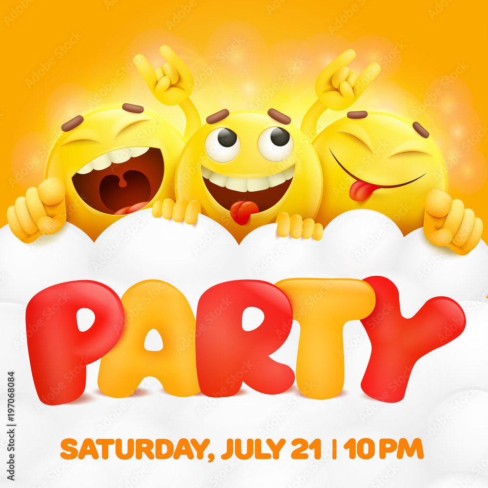 Party invitation card template with three emoji characters Stock Vector ...
