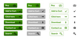 Green set of web buttons with icons