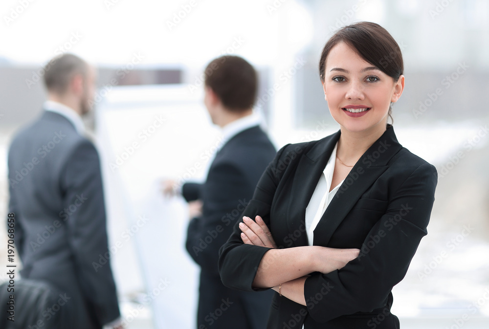 successful woman Manager in the background of the office successful woman Manager in the background of the office