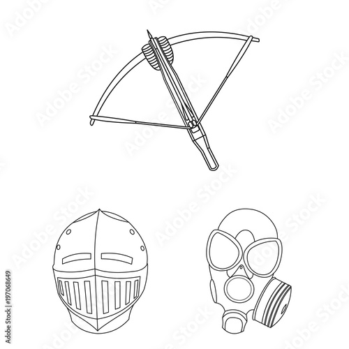 Types of weapons outline icons in set collection for design.Firearms and bladed weapons vector symbol stock web illustration.
