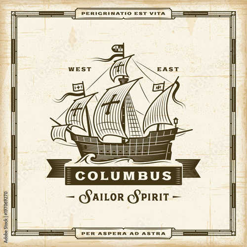 Vintage Columbus Label. Editable EPS10 vector illustration in retro woodcut style with transparency.