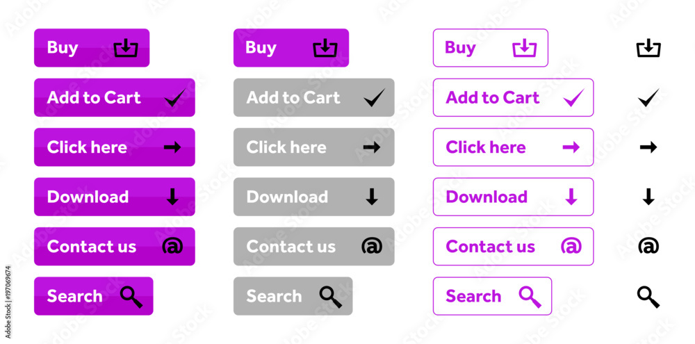 Pink set of web buttons with icons Pink set of web buttons with icons