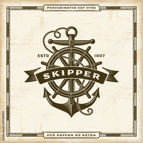 Vintage Skipper Label. Editable EPS10 vector illustration in retro woodcut style with transparency.