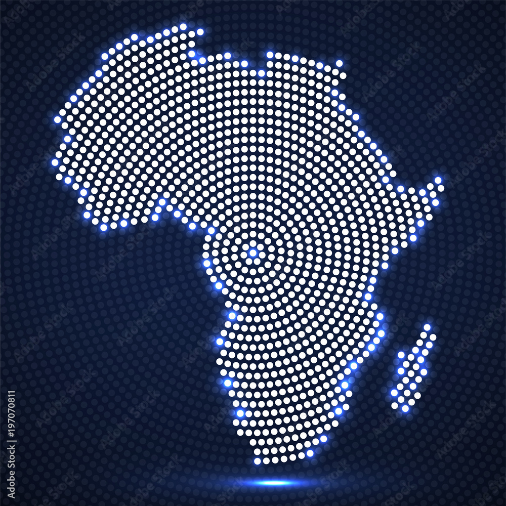 Abstract Africa map of glowing radial dots. Vector