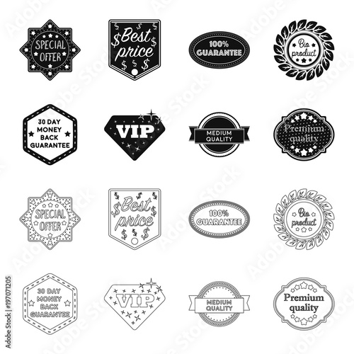 Money back guarantee, vip, medium quality,premium quality.Label,set collection icons in black,outline style vector symbol stock illustration web.