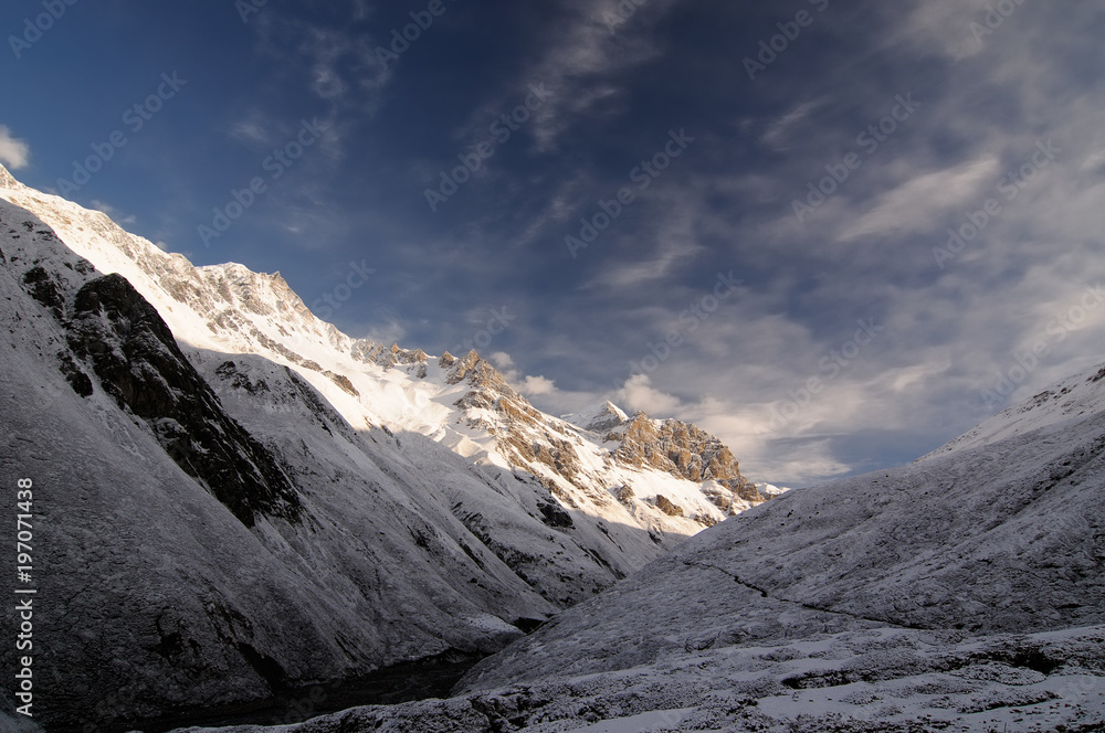 Obraz premium Trek in Nepal. Annapurna cirkut trek. The most beautiful trekking on the Himalaya mountains.