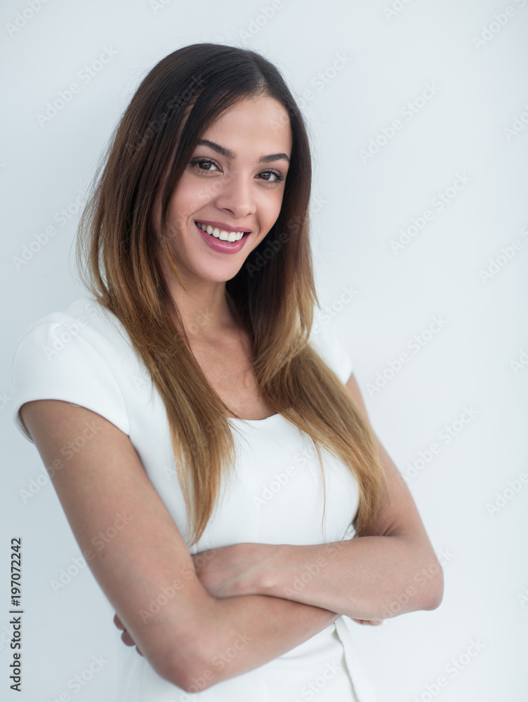 Portrait of a beautiful brunette on white background Portrait of a beautiful brunette on white background