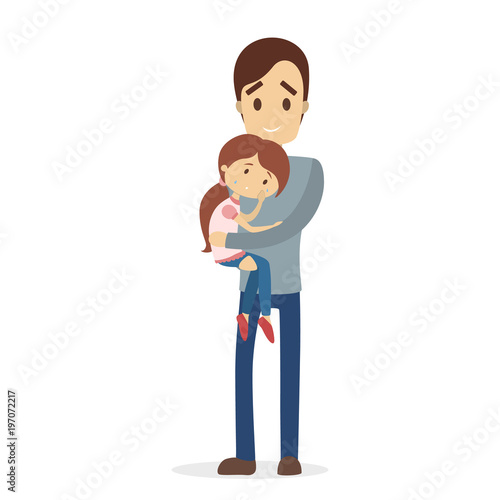 Father calming sad girl.