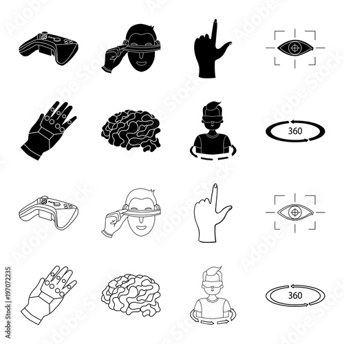 Technology, innovation, man, complemented .Virtual reality set collection icons in black,outline style vector symbol stock illustration web.