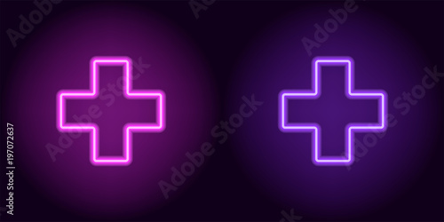 Purple and violet neon medical cross