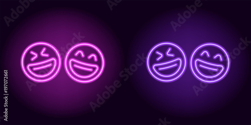 Purple and violet neon laughing emoji, fool day
