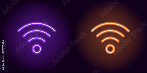 Purple and orange neon wi-fi sign.