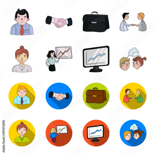 Businesswoman, growth charts, brainstorming.Business-conference and negotiations set collection icons in cartoon,flat style vector symbol stock illustration web.