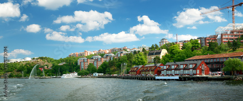 Photography View to Stockholm, Sweden with a ferry from sea in summer