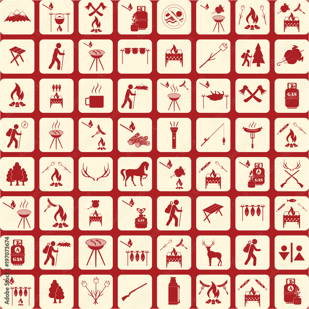 Set of travel and camping equipment icons Set of travel and camping equipment icons