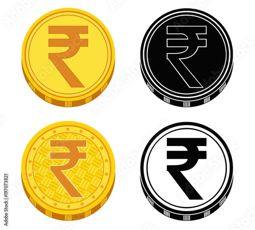 Set of coins with money symbols of India. Vector illustration.