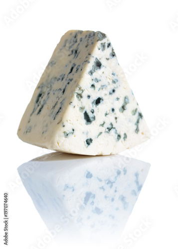 Soft blue cheese with mold isolated on white background.