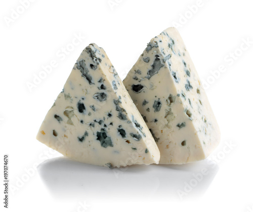 Blue cheese with mold isolated on white background.