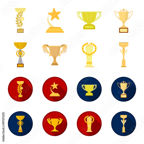 Gold Cup cartoon,flat icons in set collection for design. Winners Cup vector symbol stock web illustration.