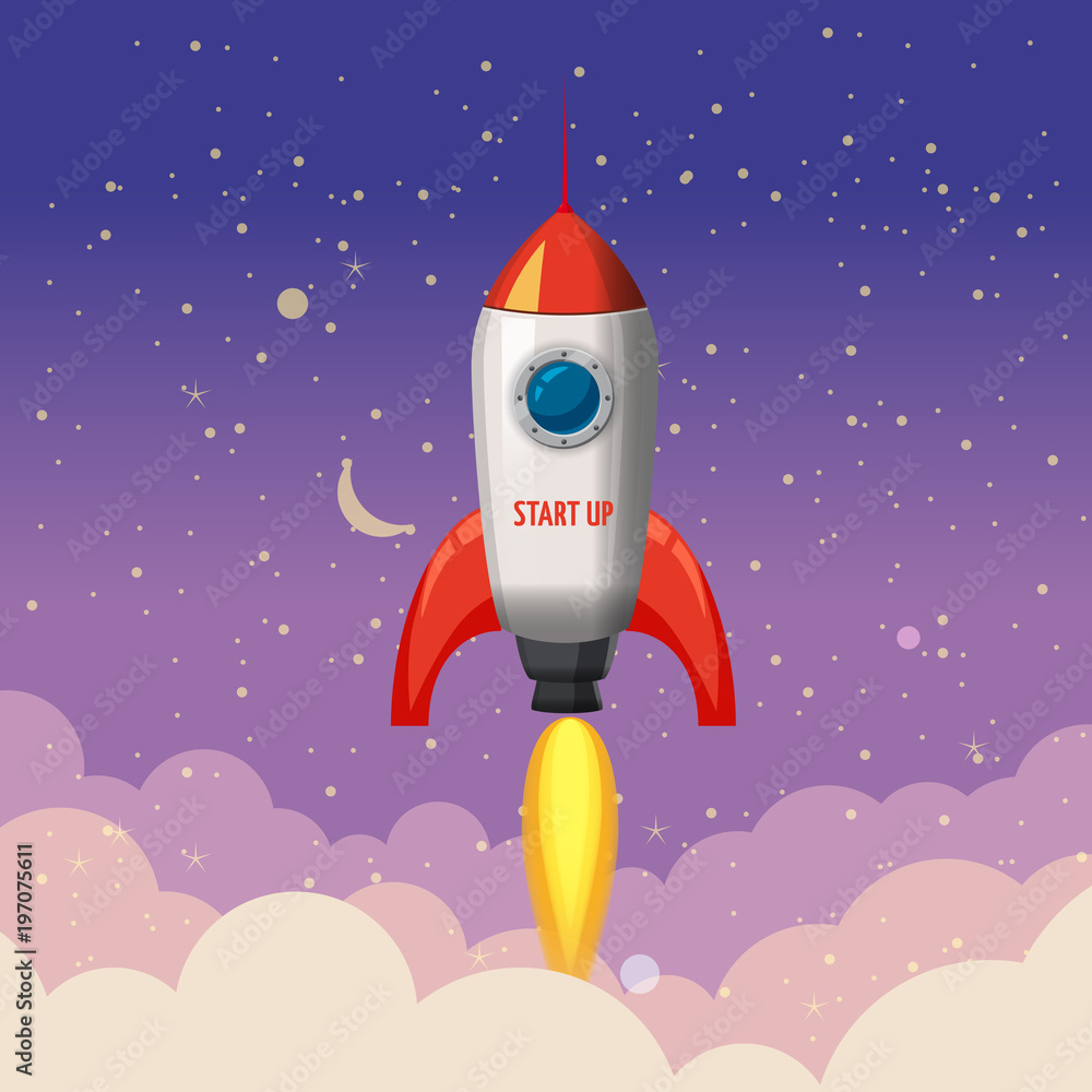 Rocket launch, ship, start up, night, vector, illustration concept of business product on a market, isolated Rocket launch, ship, start up, night, vector, illustration concept of business product on a market, isolated