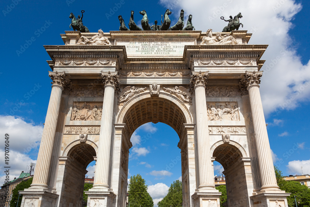 Triumph Arc - Arco Della Pace in Sempione park in Milan, Italy Triumph Arc - Arco Della Pace in Sempione park in Milan, Italy