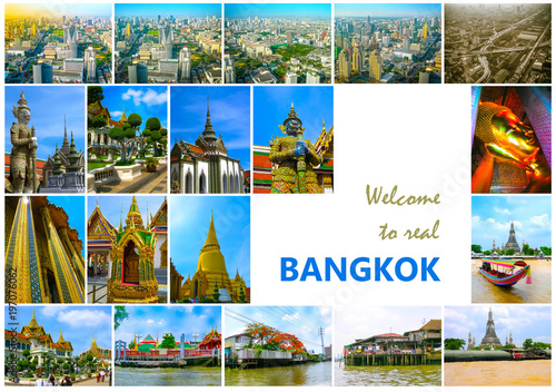 Collage of landmarks of Bangkok, Thailand.