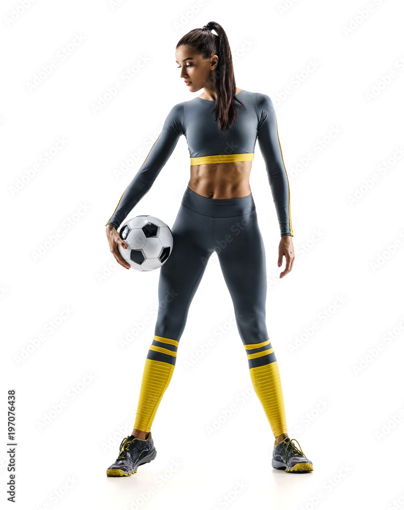 Ready to play. Soccer player woman standing in silhouette isolated on white background. Sport and healthy lifestyle Ready to play. Soccer player woman standing in silhouette isolated on white background. Sport and healthy lifestyle