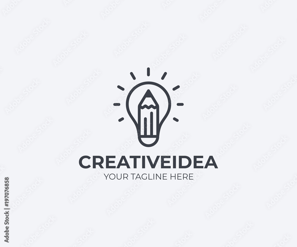 Light bulb and pencil logo template. Creative idea vector design. Smart writer logotype Light bulb and pencil logo template. Creative idea vector design. Smart writer logotype
