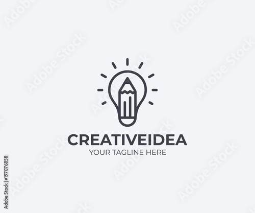 Light bulb and pencil logo template. Creative idea vector design. Smart writer logotype