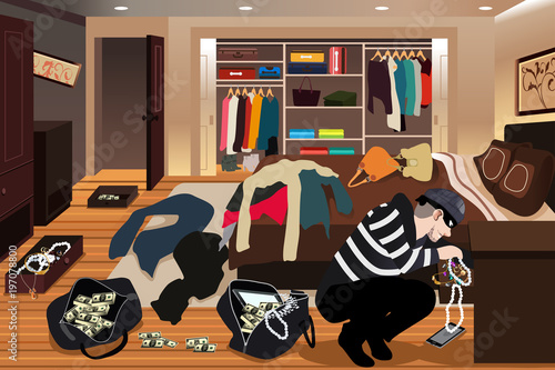 Burglar Stealing Jewelries From a House Illustration
