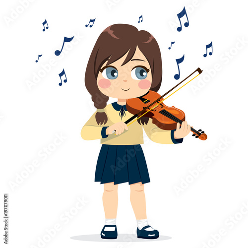 Young cute little girl playing violin happy enjoying music
