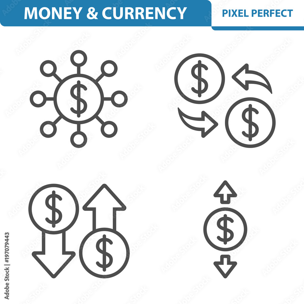 Money & Currency Icons. Professional, pixel perfect icons depicting various money, currency and finance concepts. EPS 8 format. Money & Currency Icons. Professional, pixel perfect icons depicting various money, currency and finance concepts. EPS 8 format.