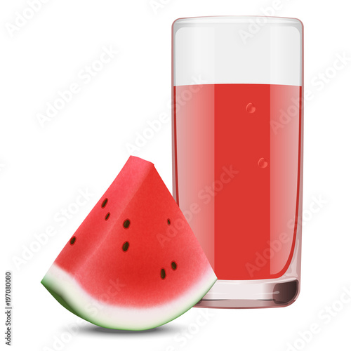 glass of refreshing delicious juice from ripe watermelon. Realistic style. Vector illustration