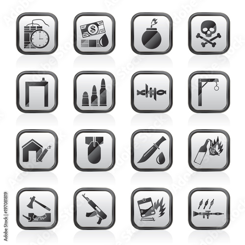 terrorism and gangster equipment icons - vector icon set