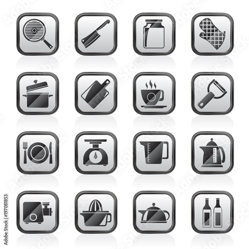 home kitchen equipment icons - vector icon set