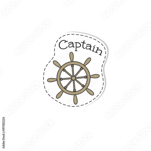 Sticker with handwheel on white background. Vector illustration.