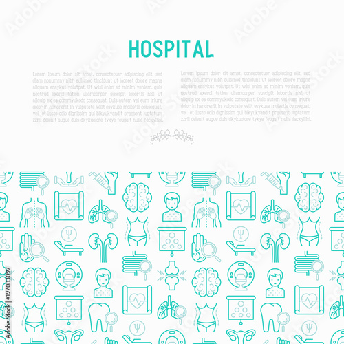 Hospital concept with thin line icons for doctor's notation: neurologist, gastroenterologist, manual therapy, ophtalmologist, cardiology, allergist, dermatologist, dentist. Vector illustration.
