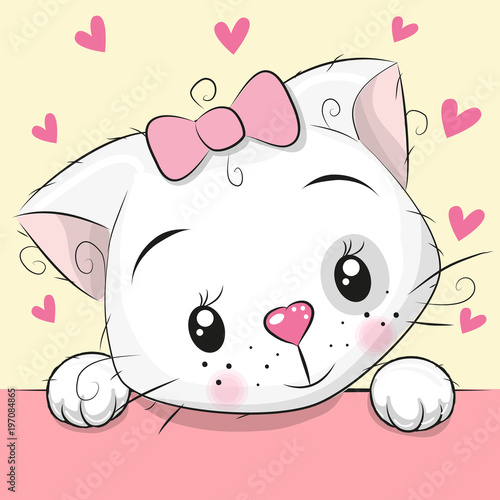 Cute Cartoon Kitten with hearts